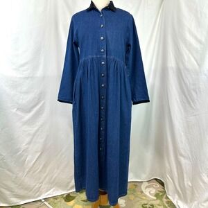 SUNBELT DENIM Vintage 80s/90s Blue Long Sleeve Button Front Maxi Dress Women's S